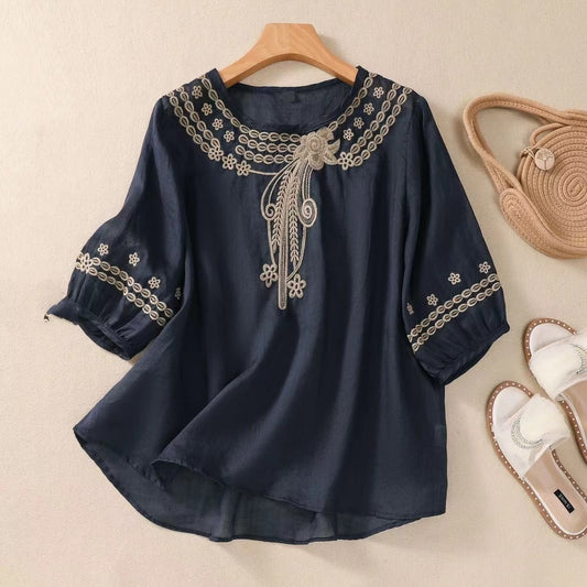Vintage Cotton And Linen Embroidered Shirt
