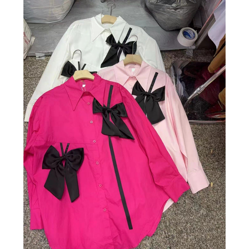 French Style Bow Long Sleeve Shirt