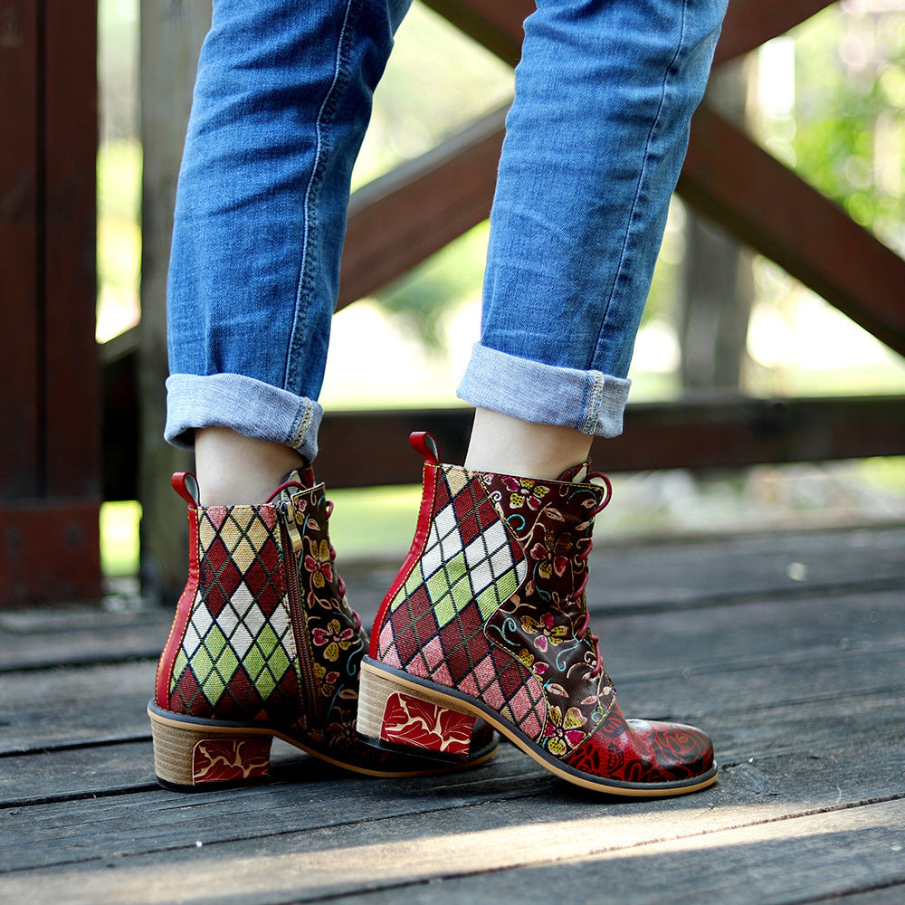 Denim Jacquard Women's Short Boots