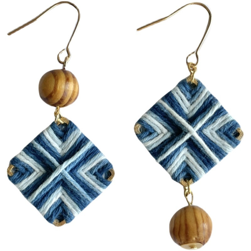 Bluedyed Plan-dyed Niche Asymmetric Earrings