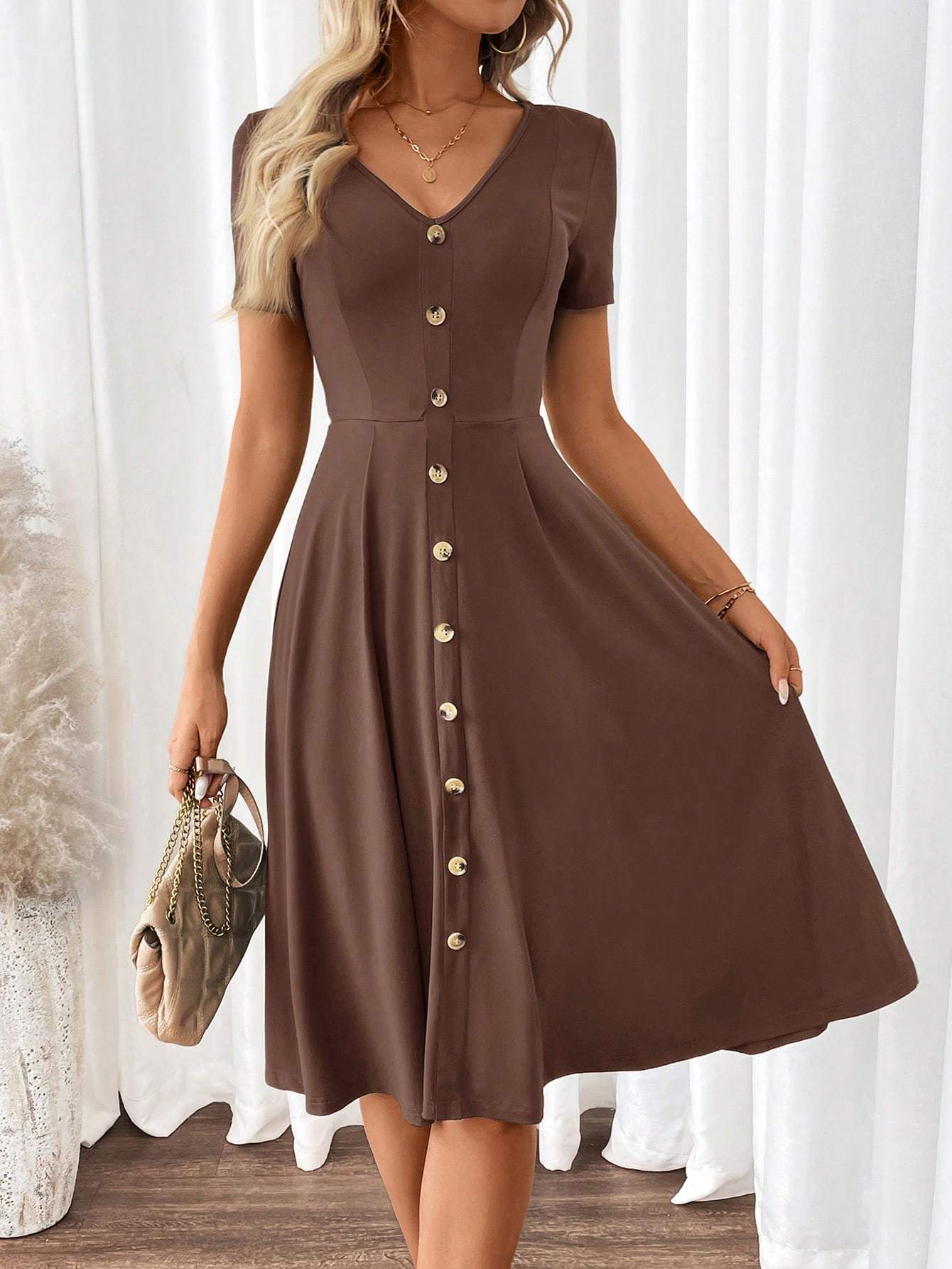 Women's Elegant V-Neck A-Line Dress