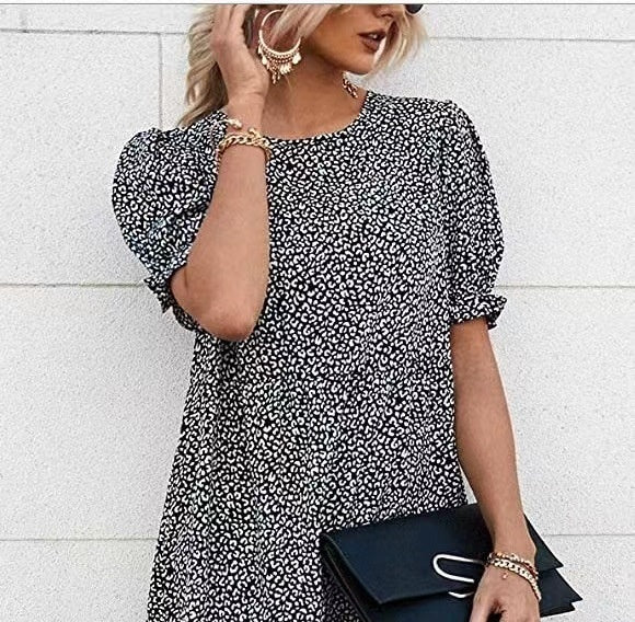 Printed Short Sleeves Dress Women