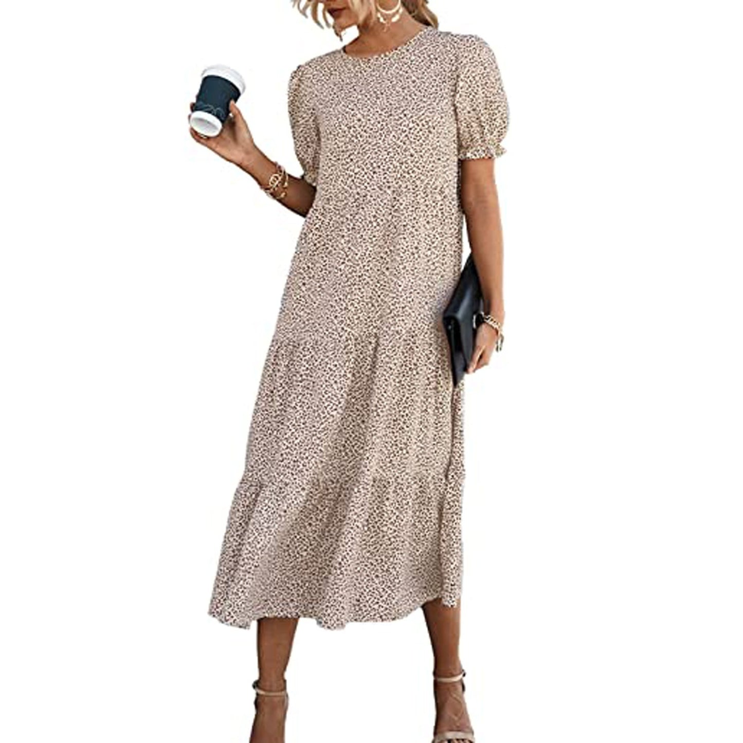 Printed Short Sleeves Dress Women