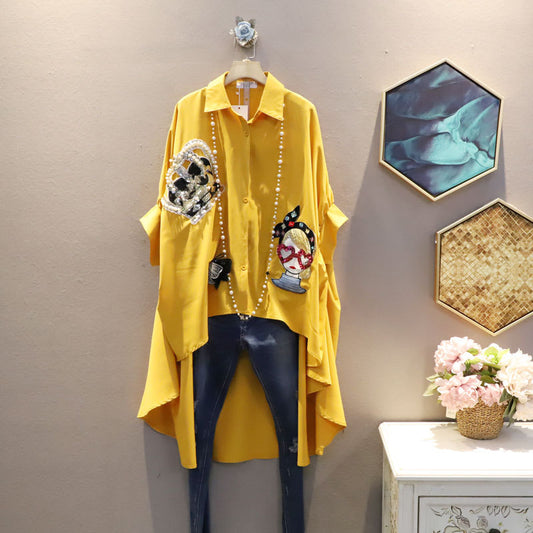 Lapel Sequin Shirt Top