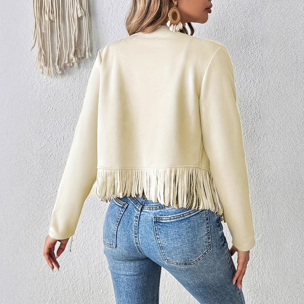 Women's Elegant Tassel Trimmed Front Open Jacket