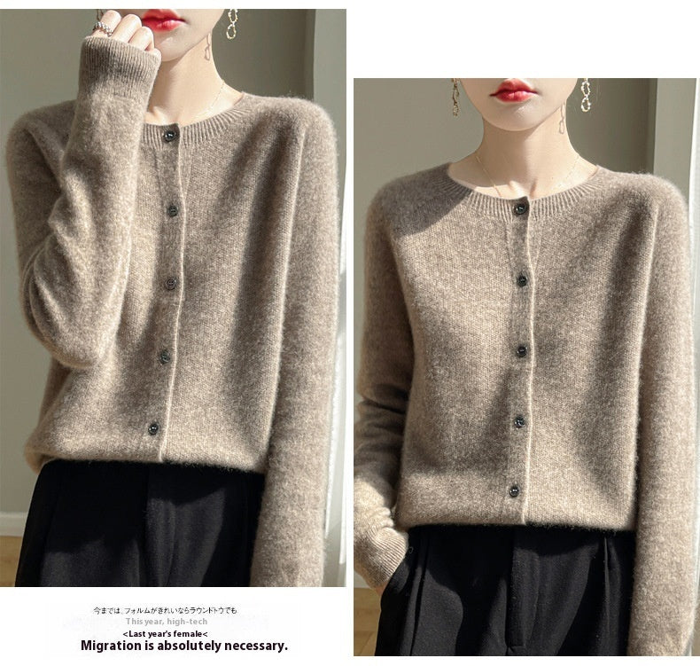 Round Neck Sweater Cashmere Knitted Cardigan