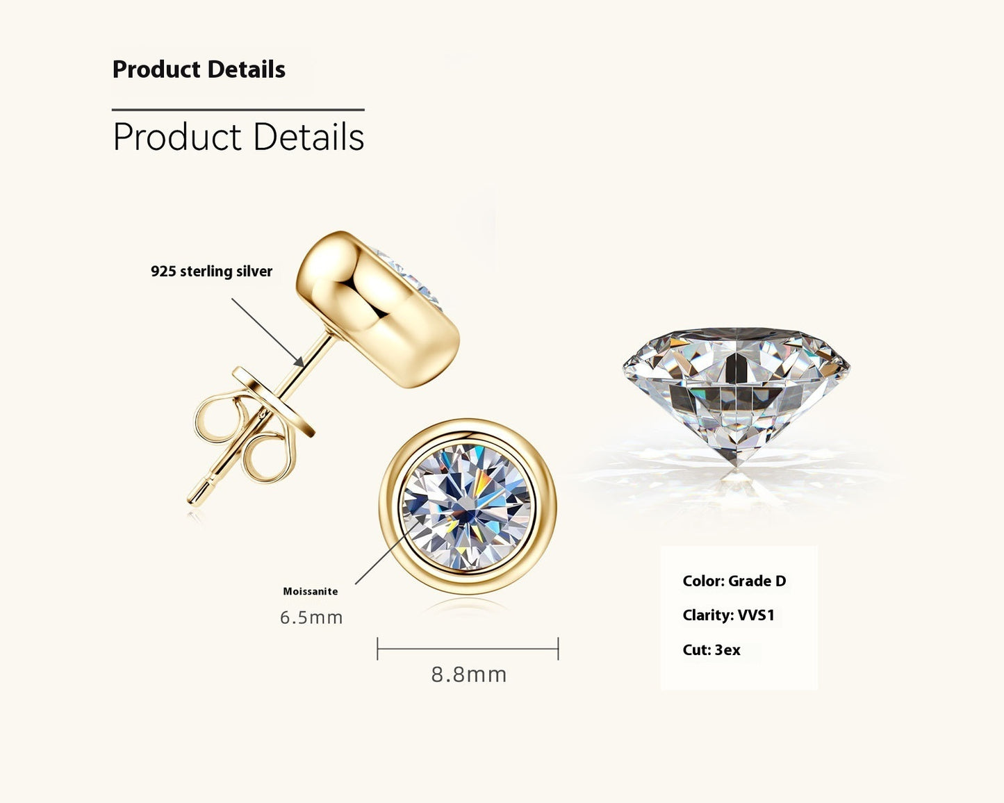 Round Moissanite Stud Earrings