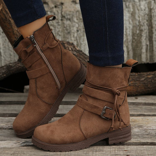 Buckle Square Heel Fashion Boots