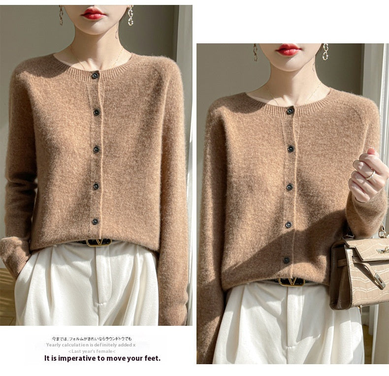 Round Neck Sweater Cashmere Knitted Cardigan